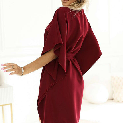 Olive Green Butterfly Dress with Belt by Numoco