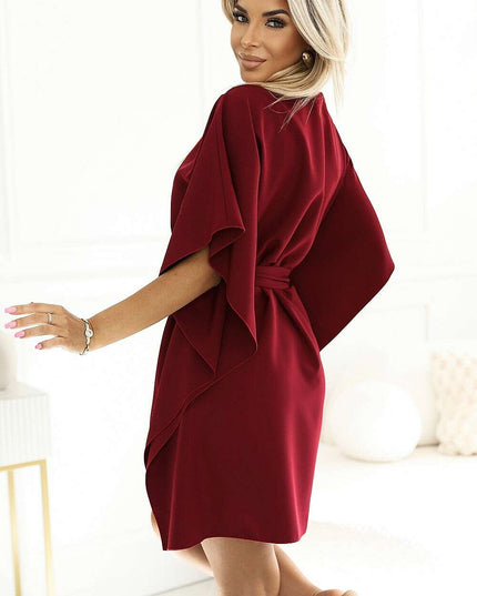 Olive Green Butterfly Dress with Belt by Numoco