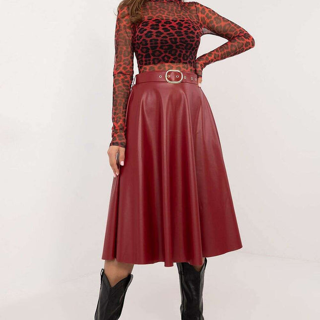 Red Faux Leather Skirt 202396 Timeless Flared Silhouette