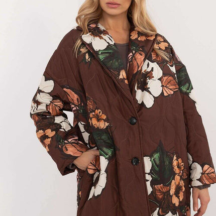 Green Floral Print Womens Transitional Jacket 201576