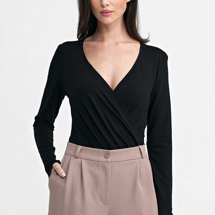 Navy Blue Shapewear Bodysuit for Women Envelope Neckline