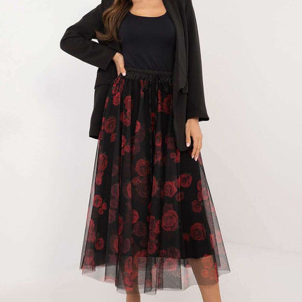Black Tulle Midi Skirt 202883 With Viscose Lining Elegance