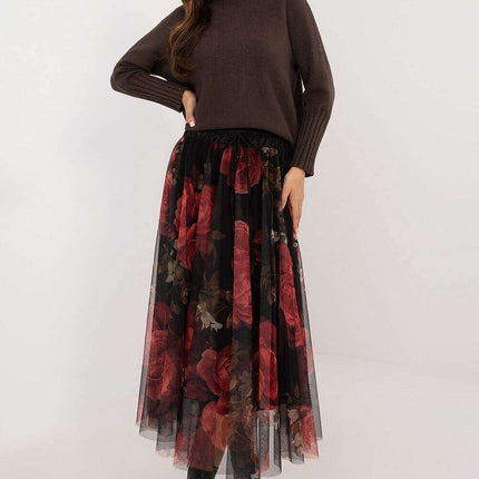Black Tulle Midi Skirt 202883 With Viscose Lining Elegance