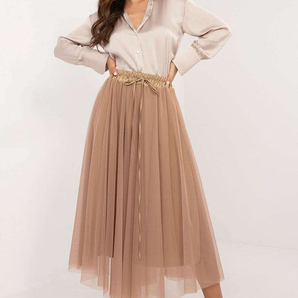 Beige Tulle Midi Skirt 202911 With Adjustable Tie Waist