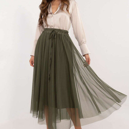 Beige Tulle Midi Skirt 202911 With Adjustable Tie Waist
