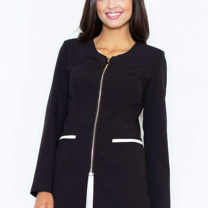 Chic Knit Coat with Decorative Zipper and Stylish Mock Pockets