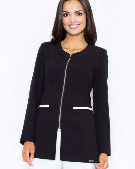 Chic Knit Coat with Decorative Zipper and Stylish Mock Pockets