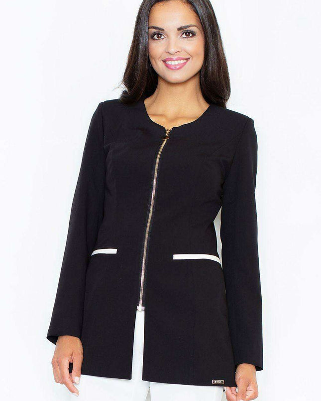 Chic Knit Coat with Decorative Zipper and Stylish Mock Pockets