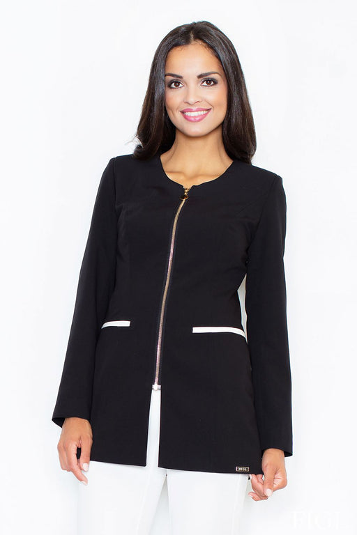 Chic Zippered Knit Coat with Faux Pockets