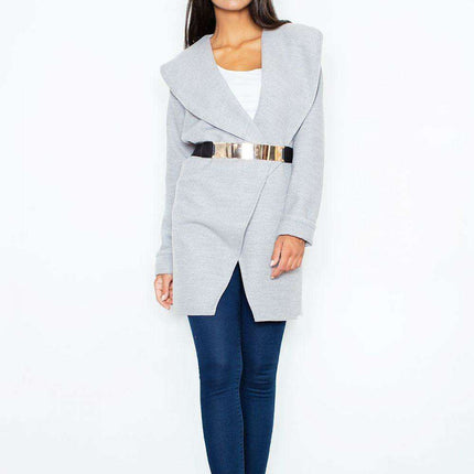 Chic Knitwear Coat with Luxurious Golden Belt Buckle - Trendsetting Outerwear