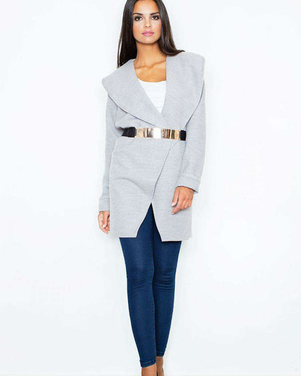 Chic Knitwear Coat with Luxurious Golden Belt Buckle - Trendsetting Outerwear