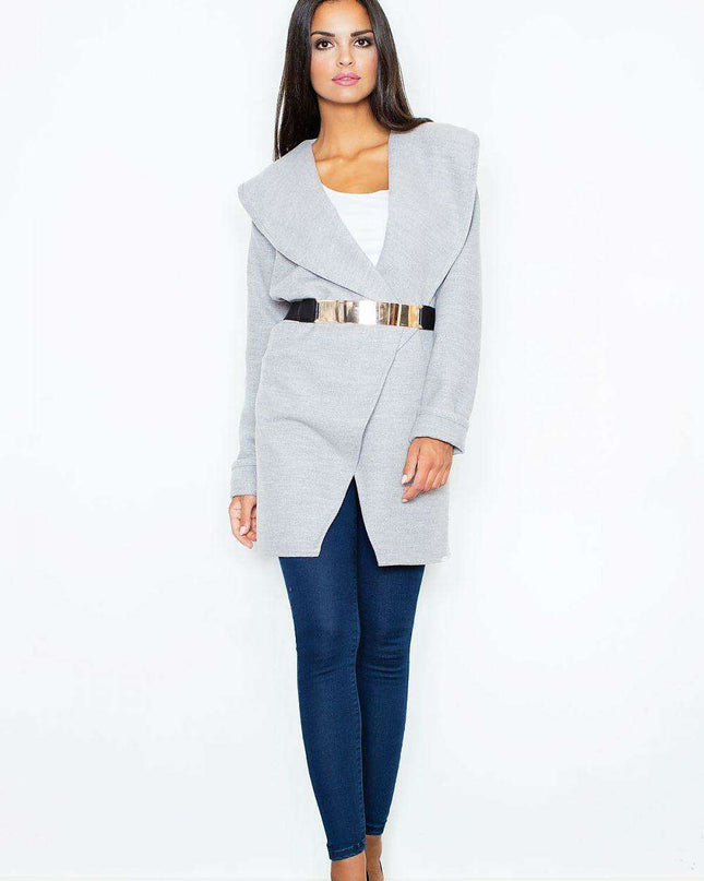 Chic Knitwear Coat with Luxurious Golden Belt Buckle - Trendsetting Outerwear