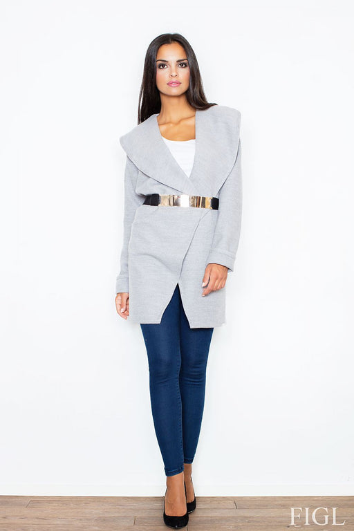 Figl Loose-Fit Knitwear Coat with Belt and Golden Buckle
