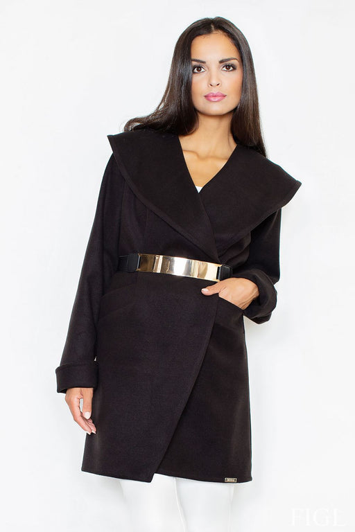 Chic Knit Coat with Belt and Elegant Golden Buckle