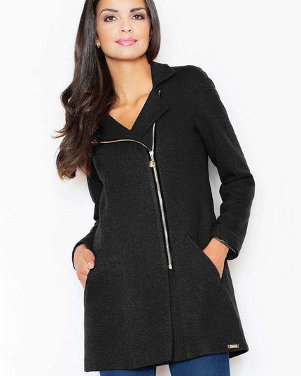 Sleek Short Rock Jacket with Eye-Catching Gold Zipper Accent