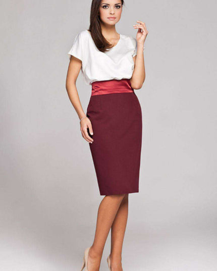 Satin-Belted Pencil Skirt with Back Zipper - A Stylish Essential for Every Wardrobe