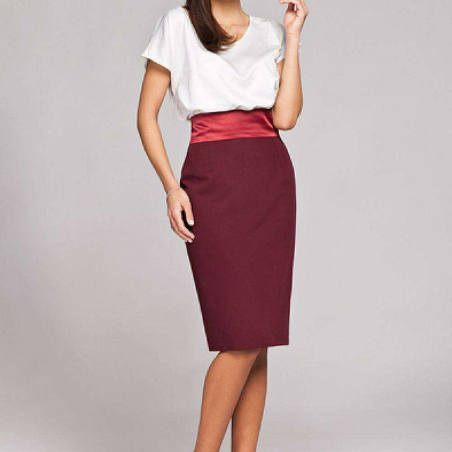 Satin-Belted Pencil Skirt with Back Zipper - A Stylish Essential for Every Wardrobe