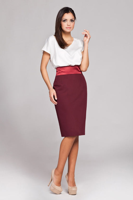 Elegant Satin-Belted Pencil Skirt with Zipper Detail