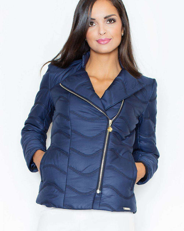 Contemporary Quilted Jacket with Stylish Diagonal Zipper