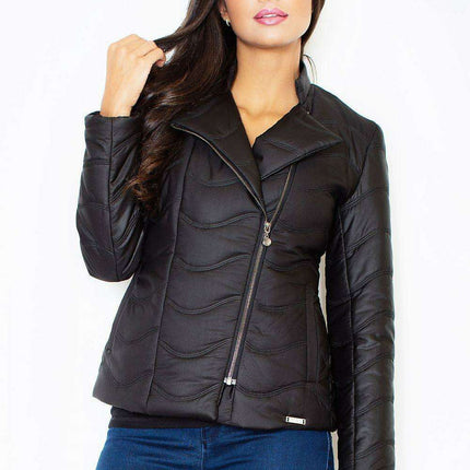 Stylish Quilted Ramoneska Jacket with Diamond Zipper for Cozy Elegance