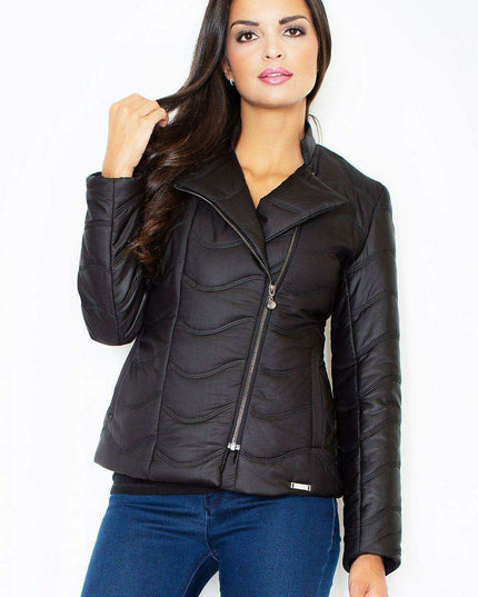 Stylish Quilted Ramoneska Jacket with Diamond Zipper for Cozy Elegance