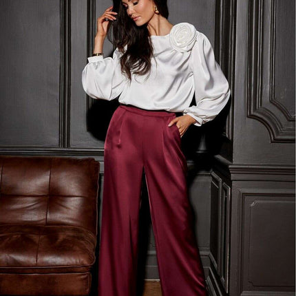 Elsa Satin Wide Leg Trousers by Roco Fashion
