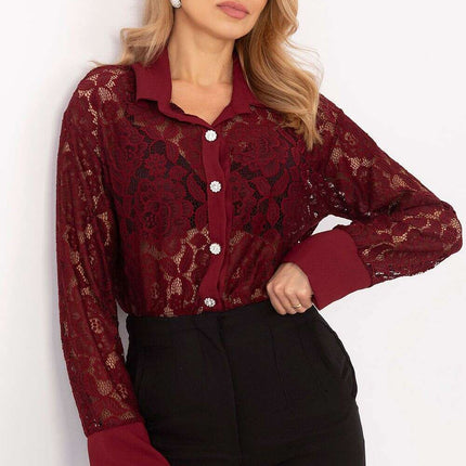 Womens Openwork Lace Black Long Sleeve Shirt 204970