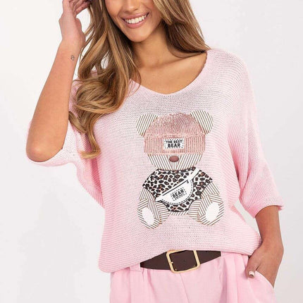 Beige Short Sleeve Cotton Blend Sweater Model 206702 Women