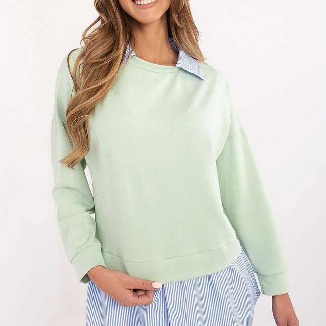 Green Blouse Model 206736 With Striped Hem For Women