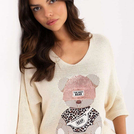 Beige Short Sleeve Cotton Blend Sweater Model 206702 Women