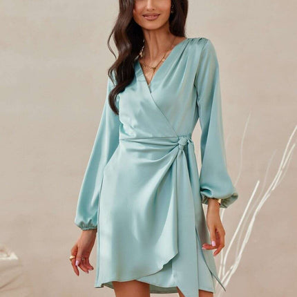 Satin Multi-Way Cocktail Dress with Waist Tie - Chic and Adaptable