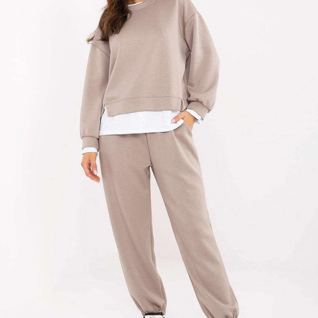 Beige Viscose Blend Tracksuit Set For Women 207019 Premium