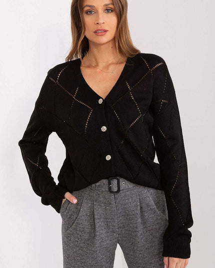 Black Womens Cardigan 208629 Lace Pattern Wool Blend