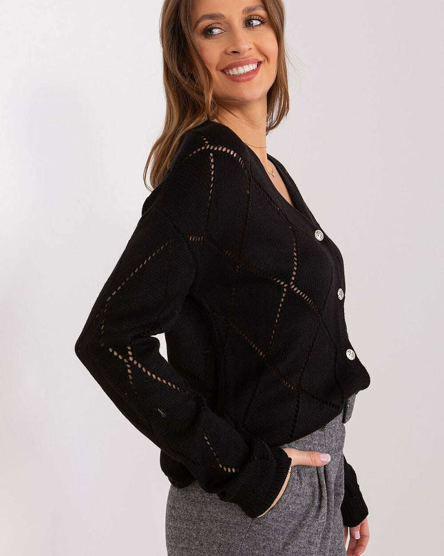 Black Womens Cardigan 208629 Lace Pattern Wool Blend