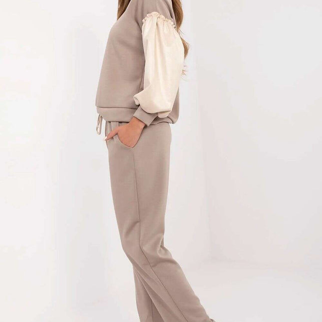 Beige Tracksuit Set 208989 Soft Viscose Cotton Elastane