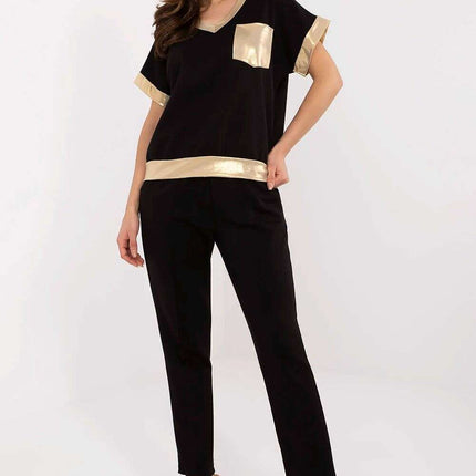 Elegant Beige Set With V Neck Blouse And High Waist Pants