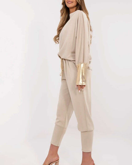 Set 209499 Elegant Pink Viscose Elastane Blouse and Trousers