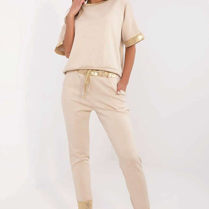 Beige Womens Set 209687 Viscose Cotton Elastane Outfit