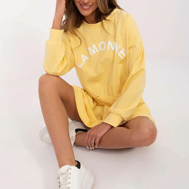 Women's Yellow Two Piece Set Pleated Skirt And Sweatshirt