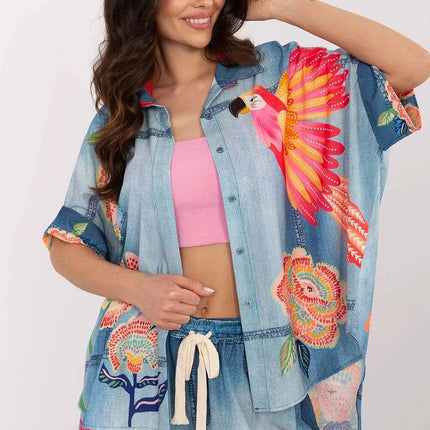 Vibrant Print Short Sleeve Shirt for Women Modern Style