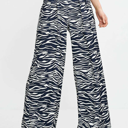 Navy Blue Palazzo Trousers With High Waist Pleats Elegant