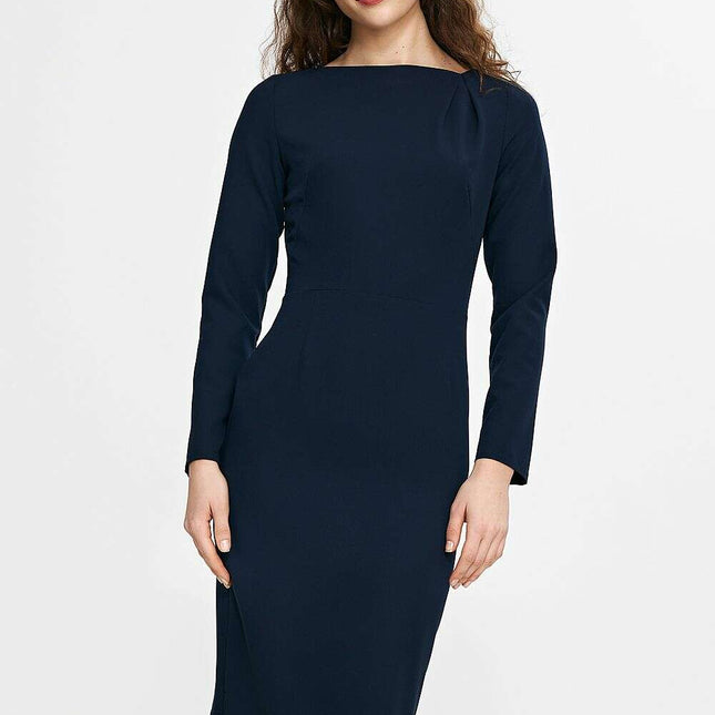 Navy Daydress 210072 With Boat Neck And Long Sleeves
