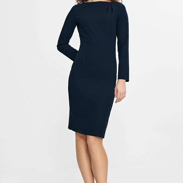 Navy Daydress 210072 With Boat Neck And Long Sleeves