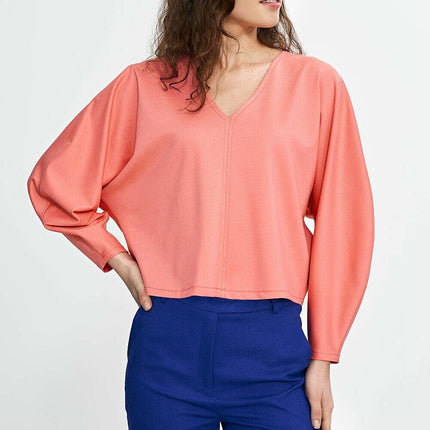Pink Viscose Oversized Blouse With Balloon Batwing Sleeves