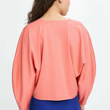 Pink Viscose Oversized Blouse With Balloon Batwing Sleeves