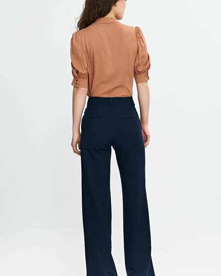 Pink V Neck Blouse With Tie Front And Puff Sleeves Chic