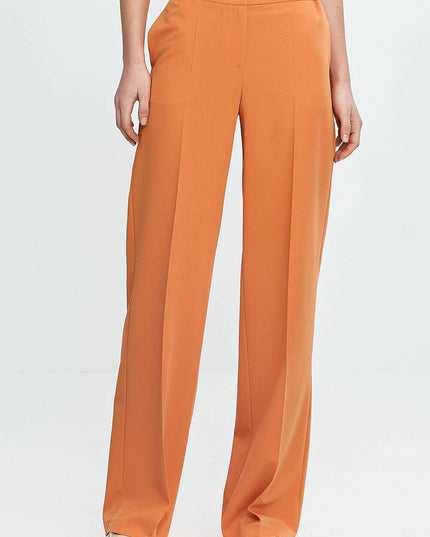Orange Wide Leg Trousers For Women With Creased Front