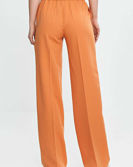 Orange Wide Leg Trousers For Women With Creased Front