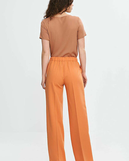 Orange Wide Leg Trousers For Women With Creased Front