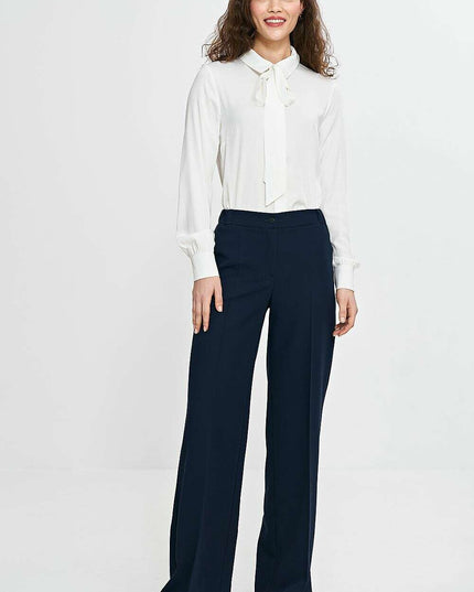 Orange Wide Leg Trousers For Women With Creased Front